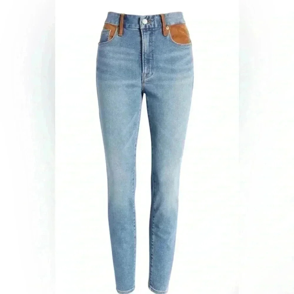 NWT GOOD AMERICAN - Good Legs Suede Mixing Skinny Jeans - Picture 2 of 7